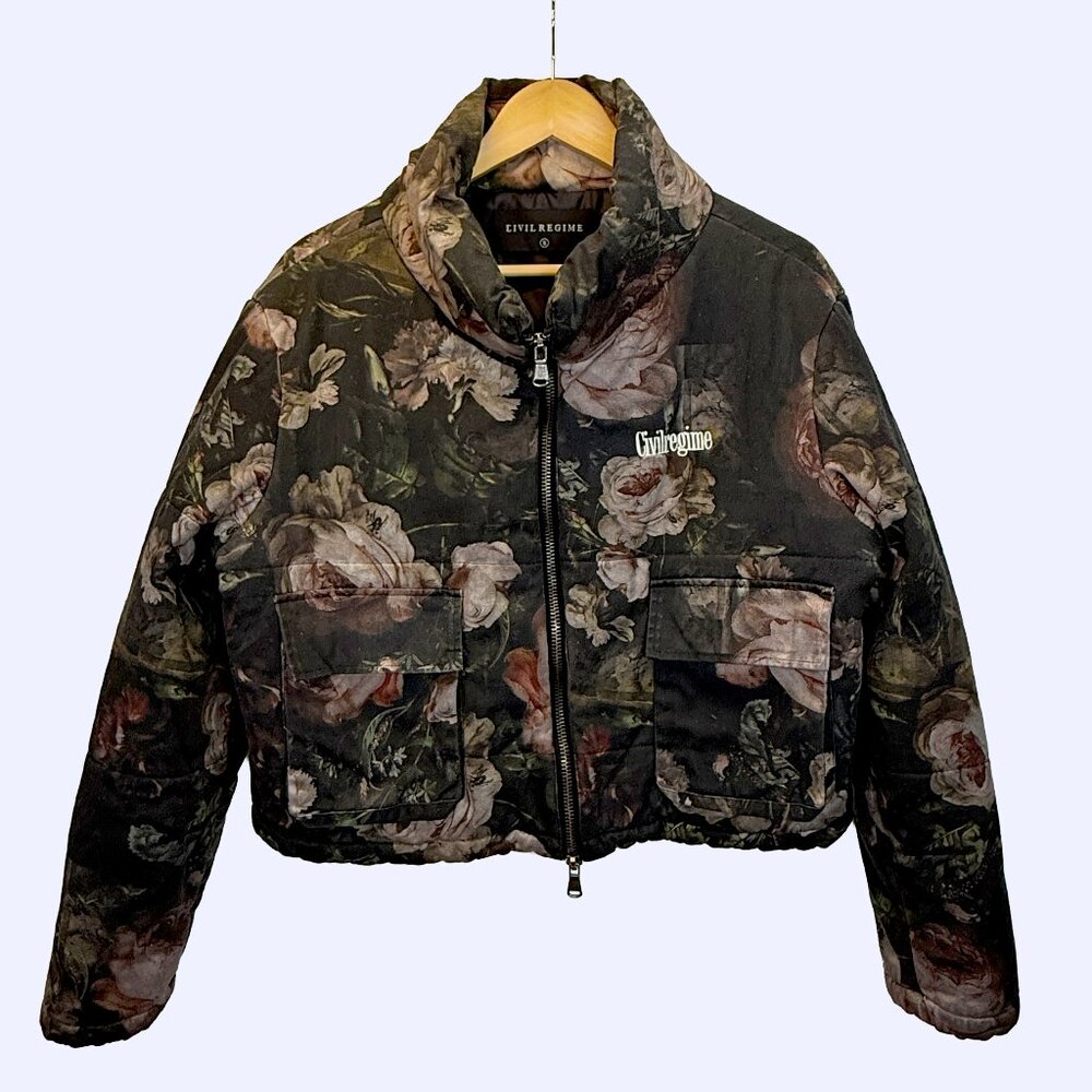 Civil Regime Floral Cropped Puffer Jacket Size S
